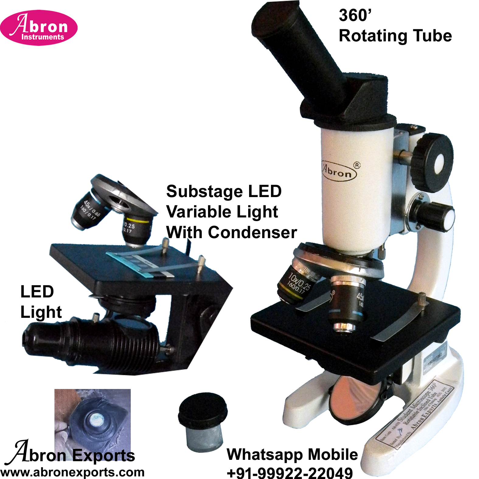 Student Microscope Student With LED Light Rotating Tube 360 Eye Piece 10xW Objective 10x40x Mag 100x450x Abron AB-02RL 